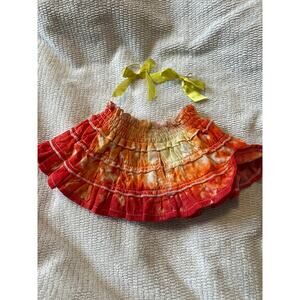 Build A Bear Workshop Tiered Mini Skirt Smocked Waist & Bow Set Orange/Red